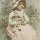 VINTAGE GIRL ANTIQUE DOLL BUTTERFLIES CANVAS ART- BIG