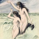 VINTAGE MERMAIDS SIRENS RISQUE FANTASY CANVAS ART PRINT