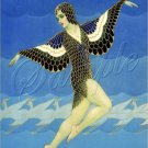 ART DECO GIRL FLYING BIRD LADY WINGS CANVAS PRINT LARGE