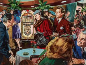 VINTAGE WURLITZER JUKEBOX MUSIC ENGAGED CANVAS ART -BIG