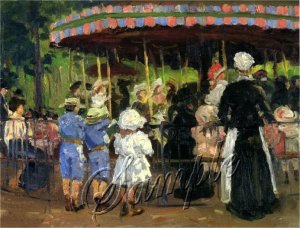 VICTORIAN CAROUSEL MERRY GO ROUND AMUSEMENT CANVAS ART