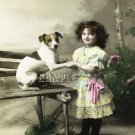 VINTAGE JACK RUSSELL DOG GIRL PHOTO CANVAS ART PRINT