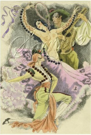 ART DECO ETCHING SPANISH DANCE DANCERS CANVAS PRINT BIG