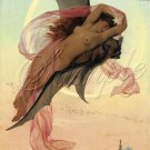 VINTAGE BAT WITCH MOON WICCA CANVAS ART PRINT LARGE