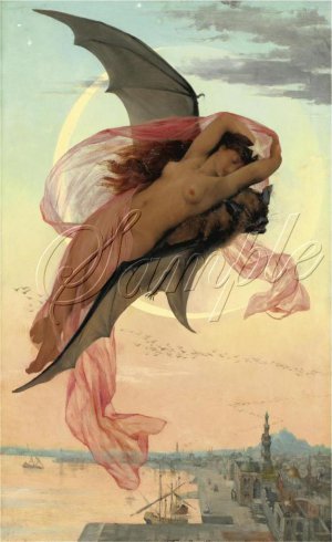 VINTAGE BAT WITCH MOON WICCA CANVAS ART PRINT LARGE