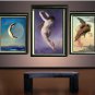 VINTAGE BAT WITCH MOON WICCA CANVAS ART PRINT LARGE