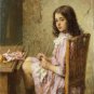 VINTAGE GIRL SEAMSTRESS DOLL CLOTHES CANVAS ART LARGE