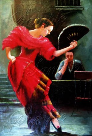 FLAMENCO DANCER SPANISH DANCE FAN CAFE CANVAS ART PRINT