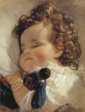 VINTAGE SLEEP BABY CURLS ANTIQUE DOLL CANVAS ART -LARGE