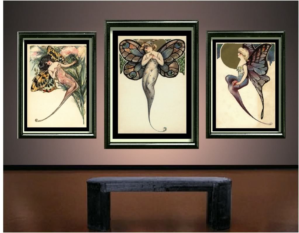 ART DECO BUTTERFLY LADY PEACOCK WINGS CANVAS ART- LARGE