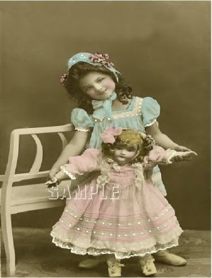 ANTIQUE WALKING DOLL GIRL OLD PHOTO CANVAS ART PRINT