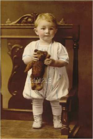 ANTIQUE STEIFF TEDDY BEAR CHILD PHOTO CANVAS ART PRINT