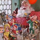 VINTAGE SANTA CHRISTMAS COKE ELVES TOYS DOLL CANVAS ART