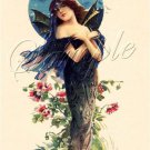 VINTAGE PRETTY WITCH WICCA BAT LADY CANVAS ART PRINT