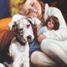 VINTAGE CHILD ANTIQUE DOLL PUPPY SLEEP CANVAS ART PRINT