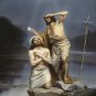 VINTAGE CHRIST BAPTISM RELIGIOUS CANVAS ART PRINT LARGE
