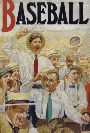 VINTAGE BASEBALL FANS GAME ILLUSTRATION CANVAS PRINT