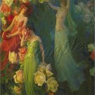 VINTAGE NYMPH GODDESS ROSES GARDEN CANVAS ART PRINT-BIG