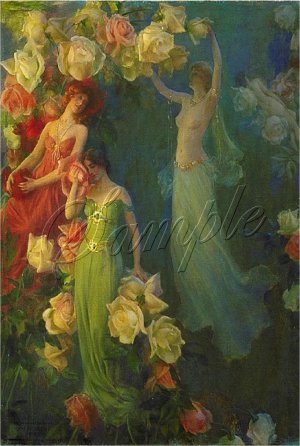 VINTAGE NYMPH GODDESS ROSES GARDEN CANVAS ART PRINT-BIG