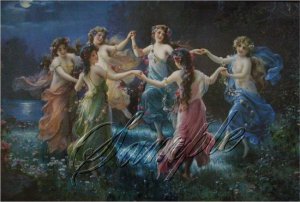 VINTAGE DANCING NYMPHS GODDESS CHERUB CANVAS PRINT-BIG