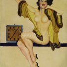 VINTAGE RISQUE PIN-UP GIRL CLOCK CANVAS ART PRINT LARGE
