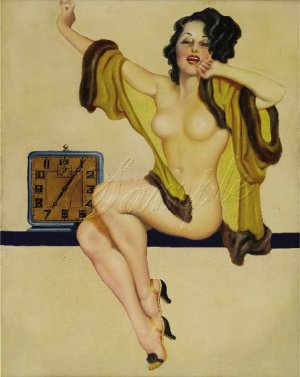 VINTAGE RISQUE PIN-UP GIRL CLOCK CANVAS ART PRINT LARGE