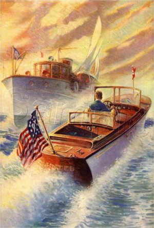 VINTAGE CHRIS CRAFT BOAT CRUISER SHIP CANVAS ART PRINT