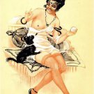 VINTAGE RISQUE FRENCH FLAPPER GIRL DOG CANVAS ART PRINT