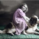 ANTIQUE CHILD ST.BERNARD DOG 2 PHOTO CANVAS PRINT-LARGE