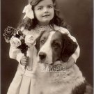 VINTAGE GIRL ST.BERNARD DOG PHOTO CANVAS ART PRINT-BIG