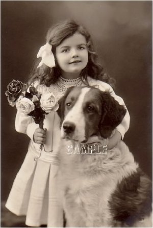 ANTIQUE CHILD ST. BERNARD DOG PHOTO CANVAS ART PRINT