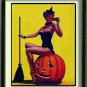 VINTAGE WITCH HAUNTED HALLOWEEN PUMPKIN CANVAS PRINT