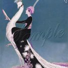 ART DECO LADY RIDING WHITE PEACOCK CANVAS ART PRINT BIG