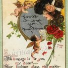 VICTORIAN VALENTINE CARD CUPID REFLECTION CANVAS  PRINT