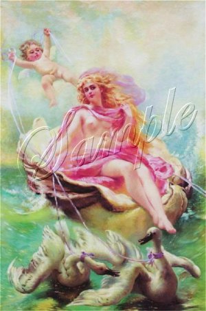 VINTAGE WATER NYMPH GODDESS CHERUB SWANS CANVAS PRINT