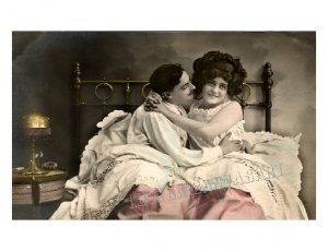 FRENCH RISQUE LOVERS KISS ROMANCE BED CHIC CANVAS PRINT
