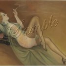 VINTAGE RISQUE PIN-UP GIRL SMOKE STOCKINGS CANVAS ART