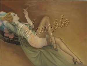 VINTAGE RISQUE PIN-UP GIRL SMOKE STOCKINGS CANVAS ART