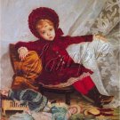 VINTAGE GIRL ANTIQUE DOLLS RED BONNET LACE CANVAS ART