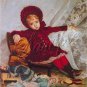 VINTAGE GIRL ANTIQUE DOLLS RED BONNET LACE CANVAS ART