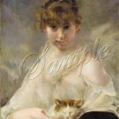 VICTORIAN GIRL CAT FELINE PORTRAIT CANVAS ART PRINT BIG