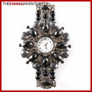 VICTORIAN BLACK CRYSTAL FLOWER BRACELET WATCH W0112