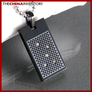 BLACK STAINLESS STEEL CHECKER BOARD PENDANT CHAIN P0336