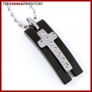 BLACK STAINLESS STEEL CZ CROSS TAG PENDANT P0722