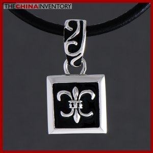 STAINLESS STEEL FLEUR DE LIS SQUARE TAG PENDANT P0816