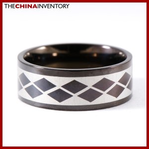 SIZE 8 BLACK STAINLESS STEEL CHECKBOARD BAND RING R0813