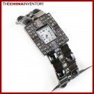LADIES BRONZE TONE BLACK CRYSTAL BRACELET BANGLE WATCH