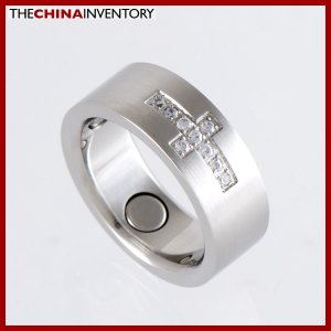 8MM SIZE 12 STAINLESS STEEL CZ CROSS BAND RING R1207