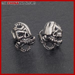 STAINLESS STEEL 3D SKULL STUD EARRINGS E4004