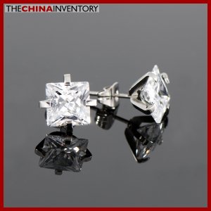 STAINLESS STEEL SQUARE CZ STUD EARRINGS E1110